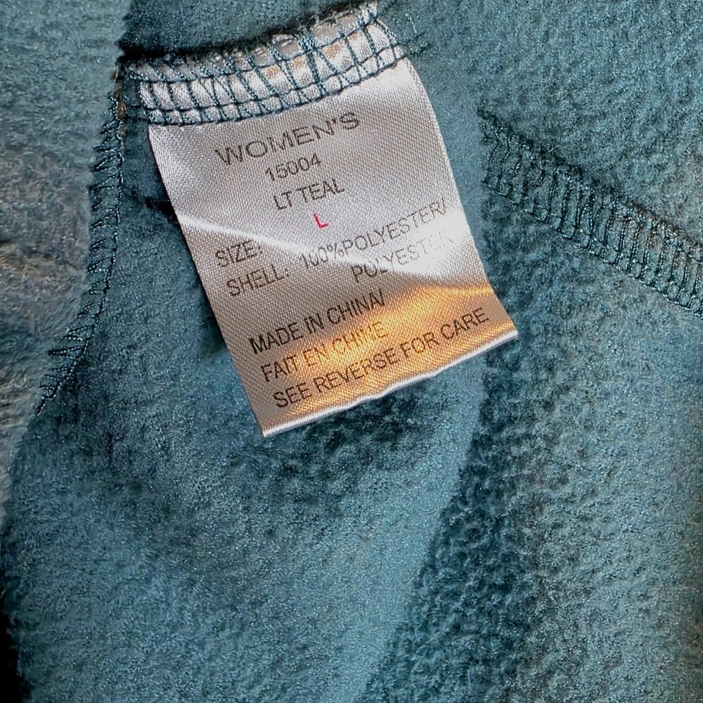 VTG Woolrich Fleece 1/4 Zip Pullover‎ Hoodie Jacket Top Sz Large Teal Blue - Picture 9 of 12